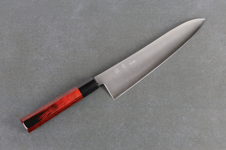 Gyuto 240mm HAP40 Silverback - surface piolée, manche rouge