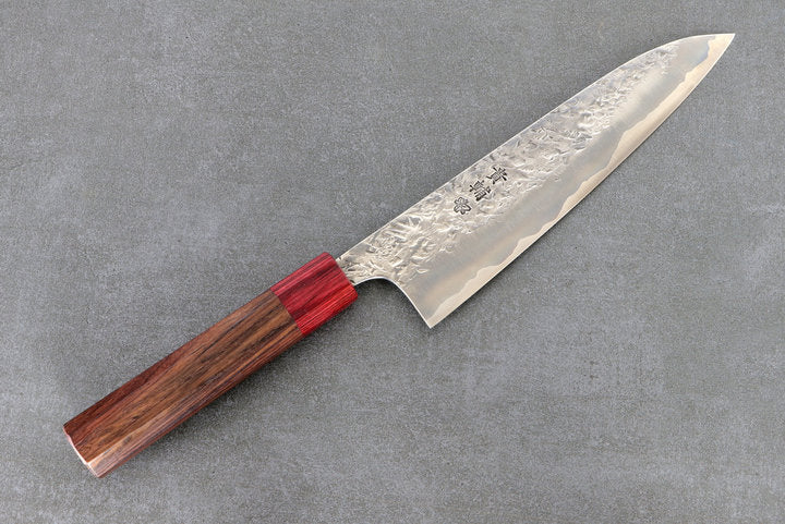 Gyuto 18cm Kisuke Acier ATS34 - Lame Tsuchime et manche en bois de rose