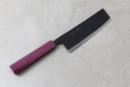 Nakiri 165mm Ishikawa White #2 - Kurouchi finished, Urushi handle purple
