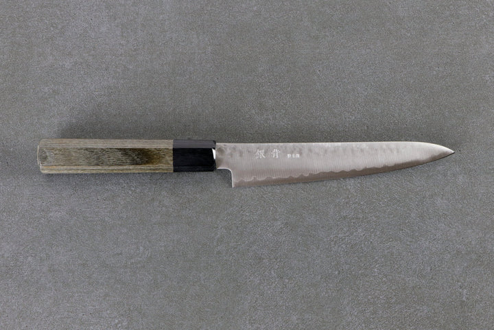 Petty Messer 15 cm HAP40 Stahl- Tsuchime Finished, Complite Griff Grau