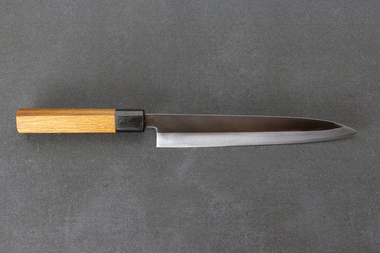 Petty knife 21 cm Yoshimitsu Aogami steel - polish finished, Urushi handle transparent - black
