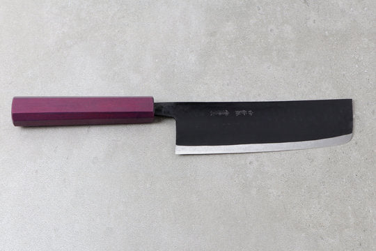 Nakiri 165mm Ishikawa White #2 - Kurouchi finished, Urushi handle purple