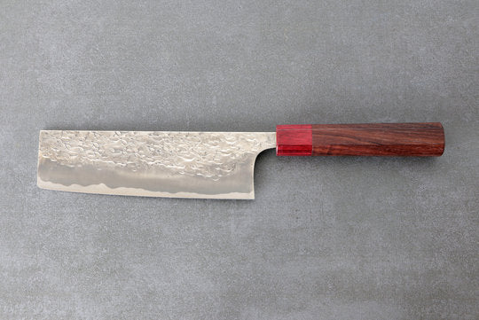 Nakiri Messer 17cm Kisuke ATS34 Stahl - Tsuchime Klinge und Rosenholz Griff