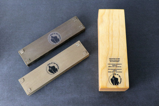 Grinding stone set professional in wooden box with two single stones in fine and ultra-fine grain size